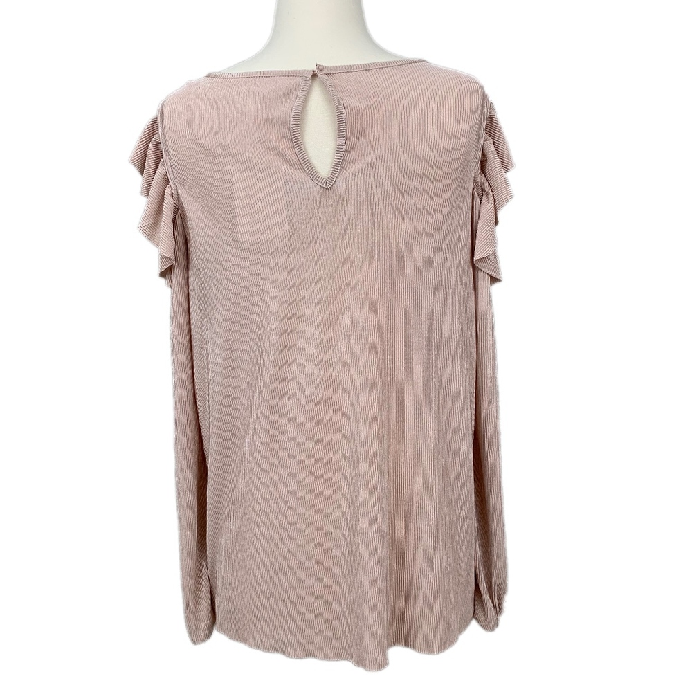LC LAUREN CONRAD Pink Pleated Cold Shoulder Top L - Picture 7 of 8